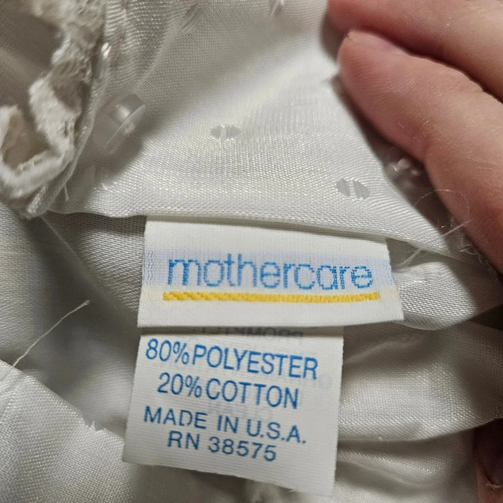 Vintage Mothercare White Lace Trim Swiss Dot Dress 12M Christening Baptism USA